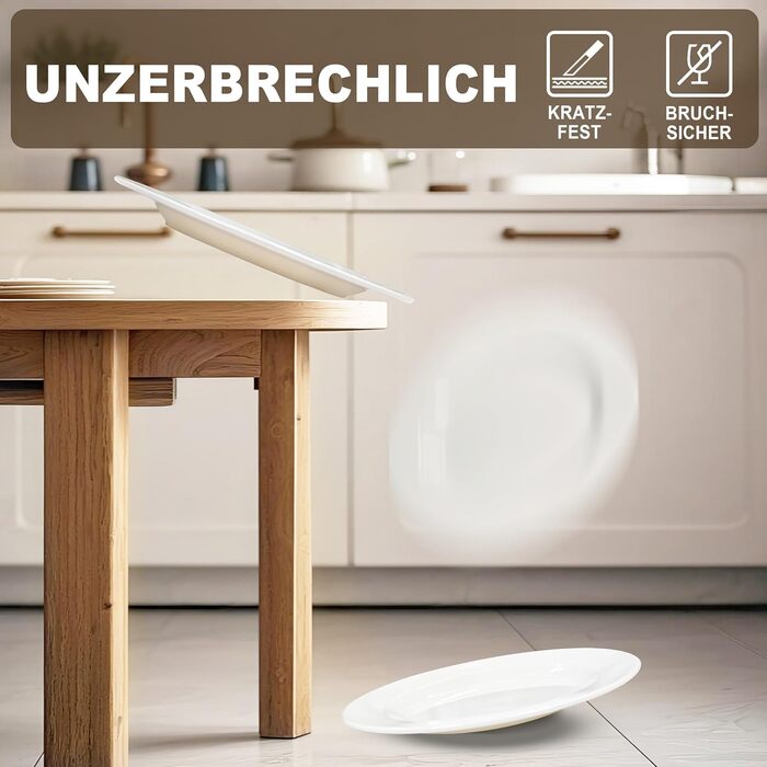 36-ти елементний набір посуду – міцний, легкий, з мисками для каші 26 oz, десертними та обідніми тарілками 10.5 дюймів, придатний для миття в посудомийній машині, багаторазовий, подарунок для дому, для щоденного використання, посудовий набір білий (10.5 д