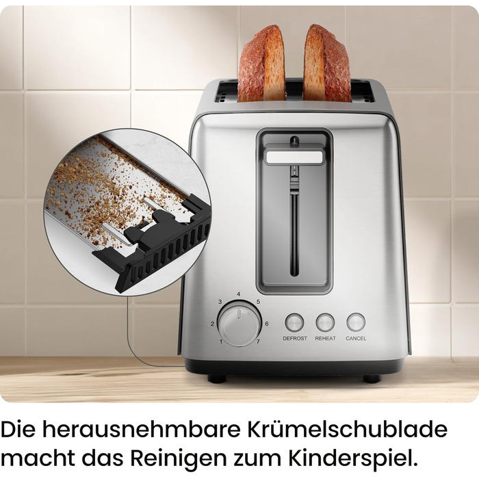 Тостер Chefman з 2-ма слотами, 7 ступенів підсмажування, знімний піддон для крихт, для товстого хліба та багелів, розморожування, зупинка, функція грилю – чорний