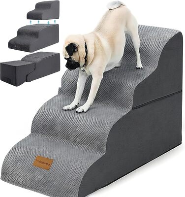 Сходинки для собак Breiter – 4 ступені, 50 см, для маленьких собак, з високощільним пінополіуретаном, знімний чохол, неслизьке дно, 51x72x41 см (складні сходинки для собак)