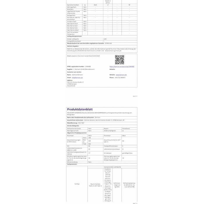 Холодильник для напоїв Bomann® KSG 7287, 63 літри, регулювання температури +3–10°C, з дверцятами зі скла, 4 полиці та LED-підсвічуванням, тихий, енергоефективний, компактний, для пляшок та банок, модель 2024