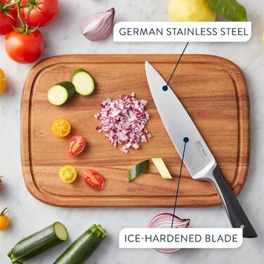 Набір кухонних ножів Jamie Oliver by Tefal (5 предметів) + блок: шеф-ніж, сантоку, ніж для хліба, універсальний ніж, ніж для овочів, сталь, акація, коричневий K267S556