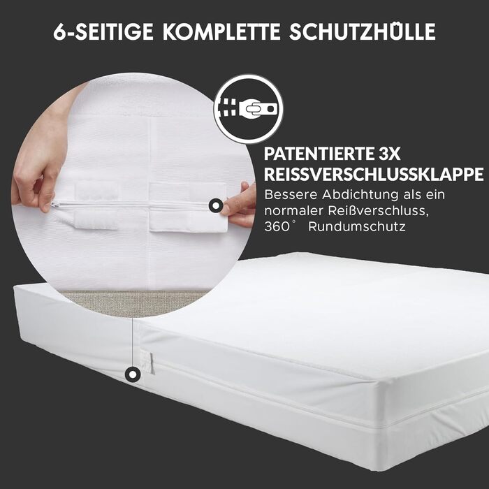 Degrees of Comfort Allergy Cover 90x200 cm Mattress Cover, Waterproof, Dust Mite Cover Anti Dust Mites and Bed Bugs Encasing with Zipper, Comfortable Cotton Surface, Height 13-16 cm