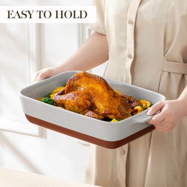 Форма для запікання MALACASA Serie TARA, 4.5L, кераміка, 35*23.8 см, сіра | Для лазаньї, тірамісу, запіканок