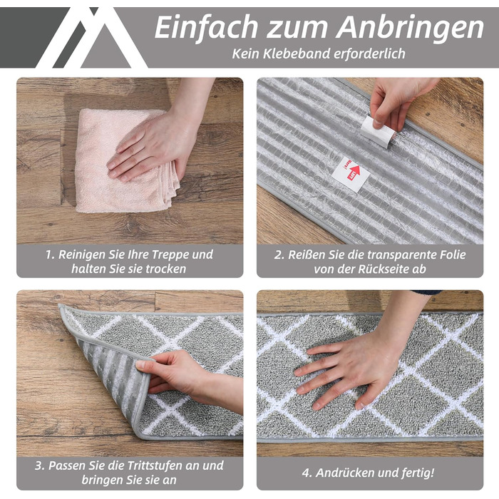 Ковзаючі сходи COSY HOMEER, 15 шт., 70x22 см, антиковзаючі, самоклеючі, машинне прання, 100% поліестер, TPE-підкладка, для дітей, літніх людей та домашніх тварин, сіро-білі