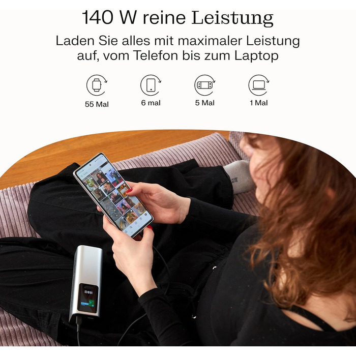 Powerbank Greencell PowerPlay Ultra 25200mAh 140W з USB-C PD, Швидка зарядка для ноутбука, MacBook, iPhone, LCD дисплей