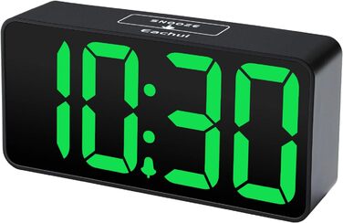 LED-годинник Eachui з USB-зарядкою, великий дисплей, регулювання яскравості та гучності, повтор, 12/24 год, цифровий годинник, живлення від мережі (чорний & білий)