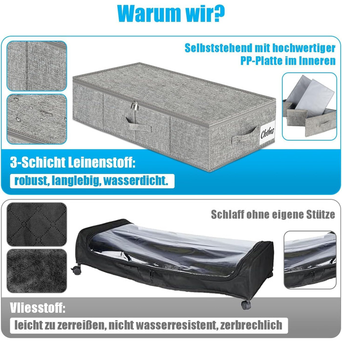 Коробки для зберігання під ліжко з кришкою, 2 шт., сірі, 76x38x17 см. Складані контейнери для одягу, ковдр та постільної білизни. Організація простору в шафі.