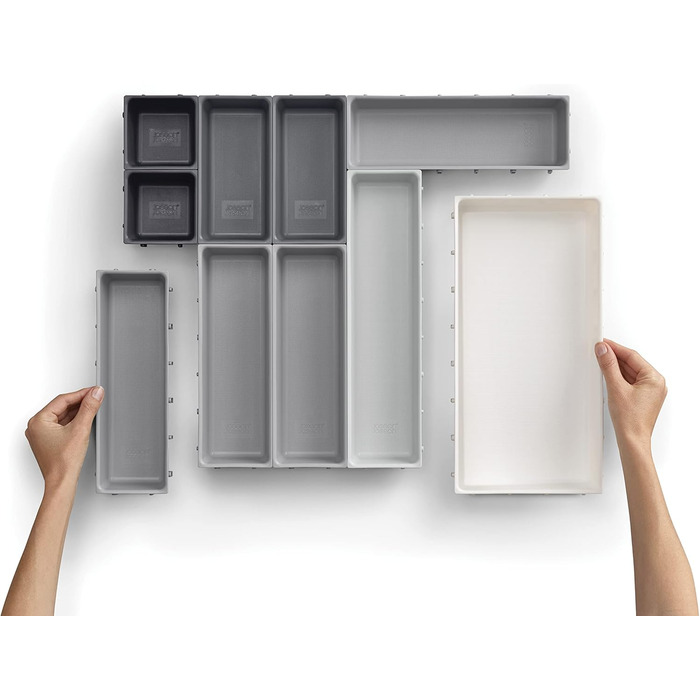 Joseph Joseph Blox 10-Piece Kitchen Utensil, Stationery & Tool Modular Drawer Organizer Set, Grey