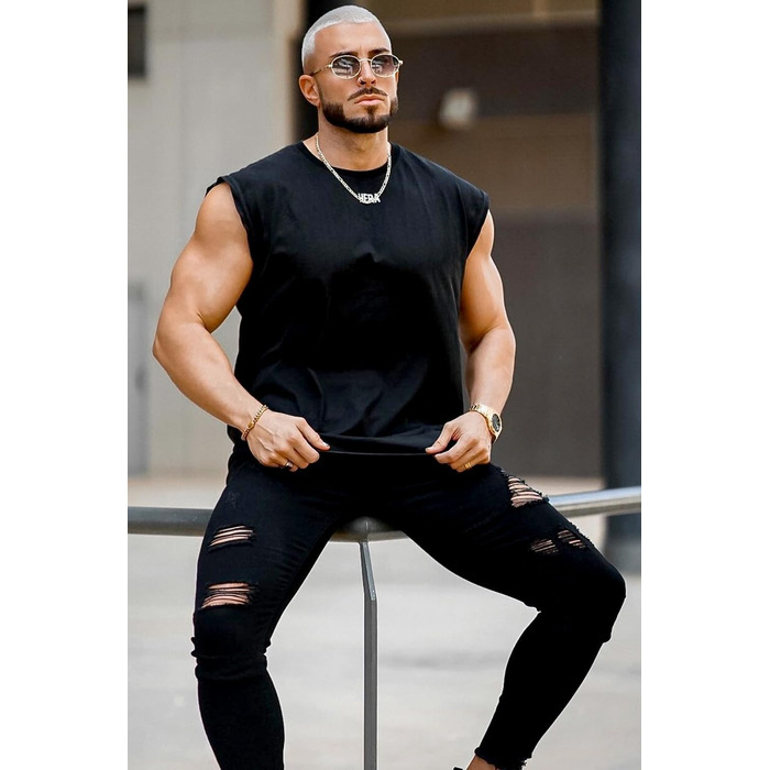 Чоловічі рвані джинси GINGTTO Skinny Stretch Denim Slim Fit, чорні, 32W/30L