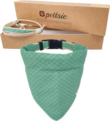 Нашийник для собак Pettsie з банданою та браслетом дружби, регульовані розміри S, M, L, знімний бандана, приваблива упаковка, для власників собак, зелений, L 45,7-66 см