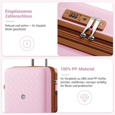 Чемодан KONO великий з підстаканником, жорсткий, легкий, з поліпропілену, розширюваний, на 4 колесах, з TSA замком, чорний/коричневий (рожевий/коричневий, XL)