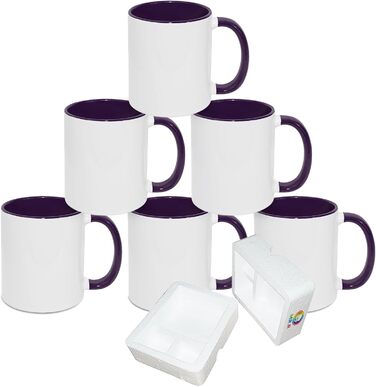 MR.R 11 Unzen Sublimation blank mugs, blank white mug, mug with purple color inside and handle, set of 6
