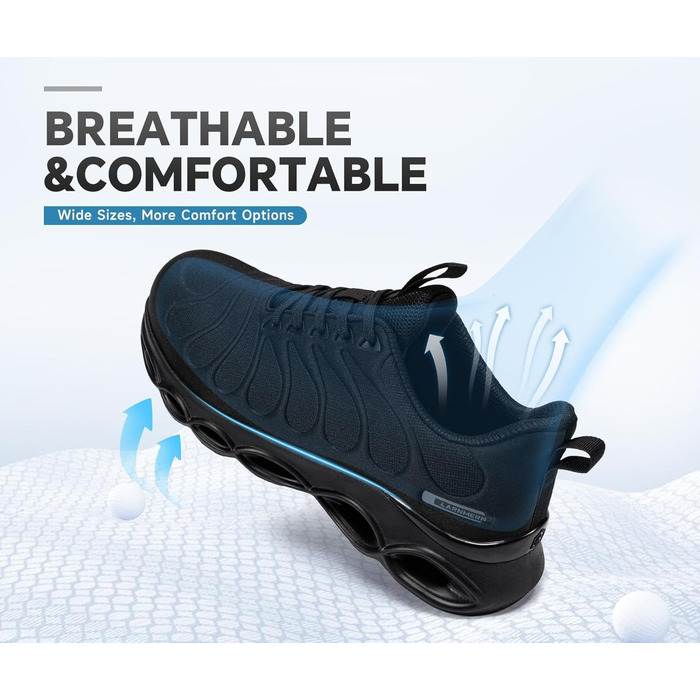 Черевики робочі з металевим підноском LARNMERN для чоловіків та жінок. Легкі, комфортні, кольорові, розмір 42.5 EU, чорний.