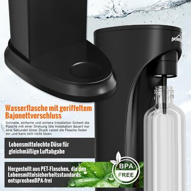HOMELUX Пристрій для газування води з PET-пляшкою 1л (чорний) - Содовий апарат для приготування газованої води з крана