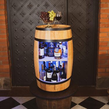 CREATIVE COOPER Fass bar LED RGB with Wine Holder - Wine Rack - Barrel House Bar 80x50cm - Rustic Decorative Bar Cabinet Wine Stand – Wine Cabinet (Oak)