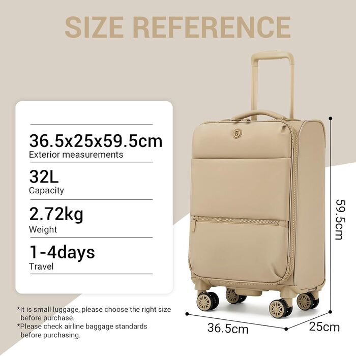 Чемодан Miss Lulu ручної об'єм, 59.5 x 36.5 x 25 см, зелений, з відділенням для мокрого/сухого, на 4 колесах, для коротких поїздок та ділових подорожей