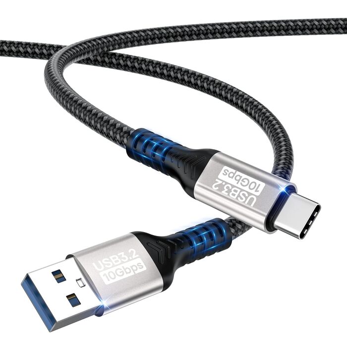Кабель USB-A на USB-C 0.5м, 10 Гбіт/с, 60W, 3A, для iPhone 16/15/Pro Max, Samsung Galaxy S24/S23/S22/S21, iPad Pro, SSD та інших пристроїв
