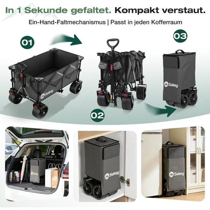 Універсальний складаний візок Sekey XXL Plus 200L/200кг з гальмами та широкими колесами для бездоріжжя, антрацит