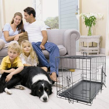 Клітка для собак 91 x 56 x 62 см, складна з 2 дверцятами, переноска для авто, вольєр для собак, дротяна клітка, розмір L (107 x 69 x 74 см)