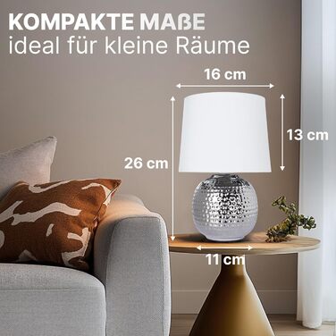 ARTE LAMP Poppy LED настільна лампа з кабелем – Хром/Біла лампа для робочого столу з білим тканинним абажуром для вітальні та спальні (Merga Chrom)