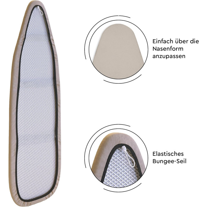 Чохол для прасувальної дошки Encasa XO Mini Beige 125x46 см з термозахистом, бежевий однотонний на гумці