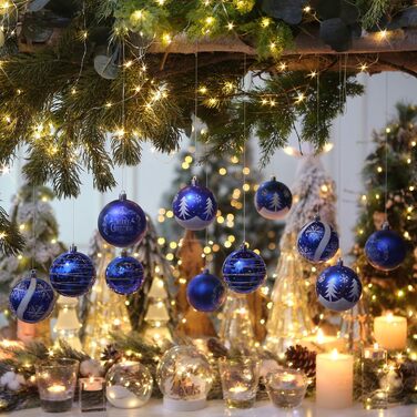 Декоративна куля на ялинку Sea Team з малюнком та блискучими прикрасами, набір (60 мм, 80 мм)