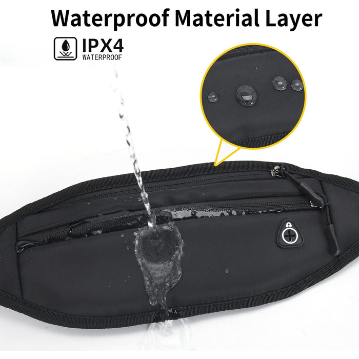 Гірчиця поясна сумка QKUDS для телефону до 7 дюймів, чорна, водонепроникна, для спорту, бігу, фітнесу, велоспорту