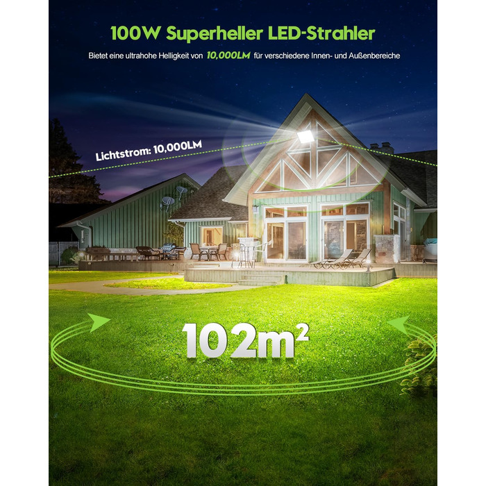 LED прожектор Sararoom 100 Вт 10000 Лм, 156 LED, холодне біле світло 6500K, IP65, водонепроникний для вулиці, саду, гаража, двору, комплект 2 шт.