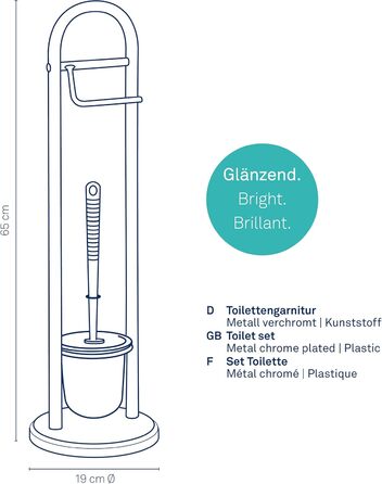 Набір для ванної кімнати Kela з тримачем туалетного паперу та підставкою для щітки 65 см, щітка для туалету з відкритою підставкою Fabio, метал, блискучий сріблястий