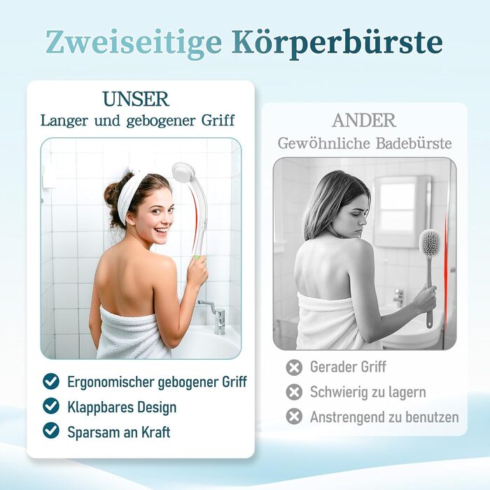 Набір для масажу спини з насадкою (3 змінні насадки), довга ручка - догляд за спиною 2024