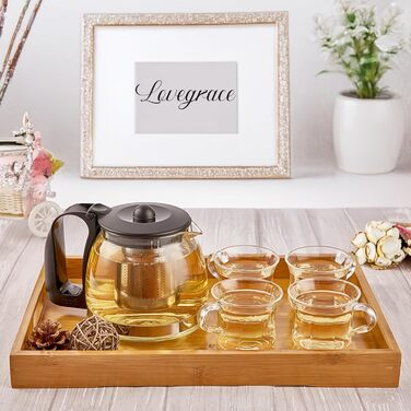 Чайник Lovegrace зі скла та нержавіючої сталі з ситом 1250 мл - термостійкий, придатний для миття в посудомийній машині, з фільтром з нержавіючої сталі, чайник зі скляним ситом, прозорий