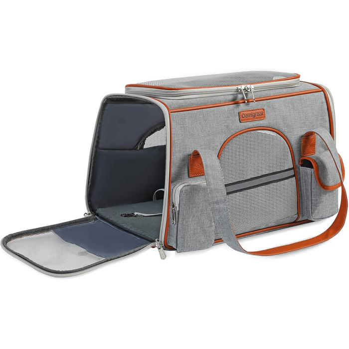 Транспортна сумка для котів та собак до 7 кг Demigreat, дихаюча переноска для середніх та маленьких котів та собак, сіра, 42x22x25 см