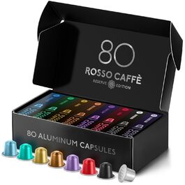 Капсули ROSSO CAFFÈ Nespresso Reserve Edition (80 шт.) - Мікс 8 сортів преміум еспресо, сумісні з Nespresso, Made in Italy