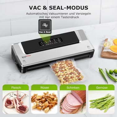 Вакуумний пакувальник Bonsenkitchen для зберігання продуктів та приготування су-від, з 40 пакетами, срібний