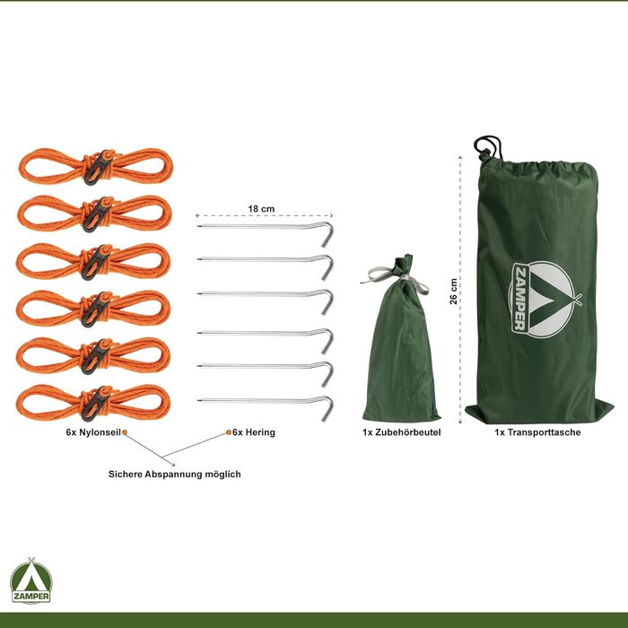 Тент Zamper Zelt-Plane 3x3m: водовідштовхуючий сонцезахисний тент для кемпінгу та відпочинку на природі (зелений)