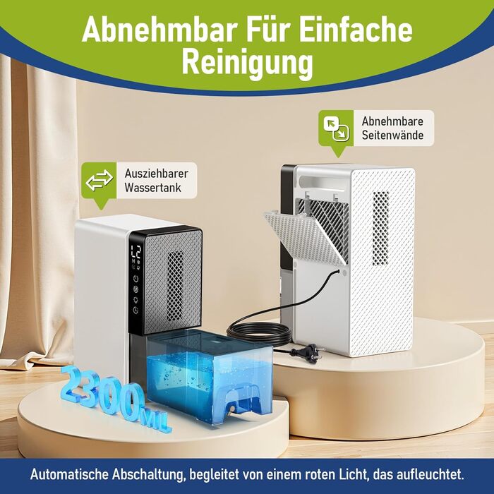 Електричний осушувач повітря 28dB, 2.3L, з фільтром, таймером, для дому та відпочинку