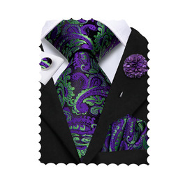 Чоловіча краватка Hi-Tie чорно-рожева з візерунком пає, смужки, крапки, нагрудна хустинка та запонки для весілля, офіційних заходів та бізнесу (чорний, фіолетовий, зелений)