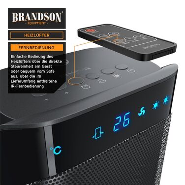 Керамічний обігрівач Brandson 2000W, тихий, енергоощадний, з дистанційним керуванням, холодний режим, 2 потужності, осциляція, для офісу, вітальні, спальні, чорний