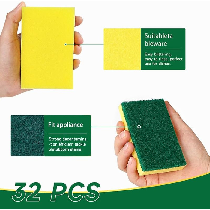 Kitchen Cleaning Sponges, 32 Pack, Scratch-Resistant Sponges, Durable Sponges for Cleaning, Effortlessly Cleans Your Stove, Sink, Oven, Appliances