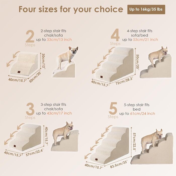 Сходинки для собак EHEYCIGA: компактні та зручні для маленьких собак, 40 см заввишки, 3 сходинки, сірий колір, з миючим покриттям та протиковзким дном (40 x 50 x 30 см)