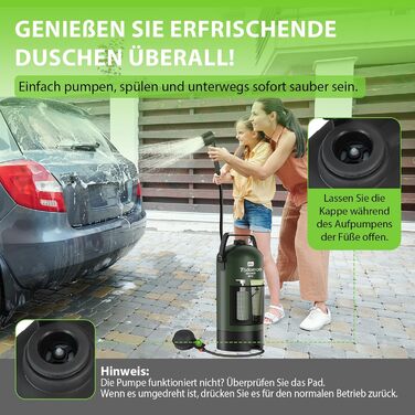 Сонячний душ для кемпінгу на 20 літрів з насосом та сумкою, зелений