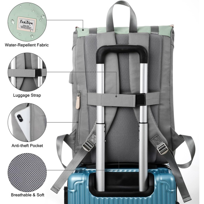 Жіночий рюкзак YAMTION на 17 дюймів з відділенням для ноутбука, USB-порт, для школи, університету, повсякденного використання (17