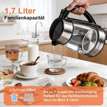 Скляний електрочайник YASHE 1.7л 2200Вт з регулюванням температури, LED-підсвіткою та функцією підігріву