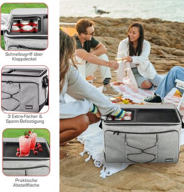 Foldable Cooler Bag 25L/45L/52L - Outdoor Cooler Box with 16h Cooling Function and Carrying Straps, Waterproof Picnic Bag Insulated Bag with Shelf, Insulated Bag - Anthracite or Grey - IceBreezer