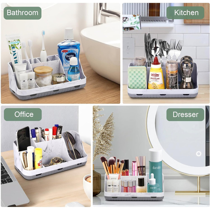 Тримач для зубних щіток у ванну кімнату: органайзер для електричної зубної щітки та пасти, 7 відділень, сірий мармур