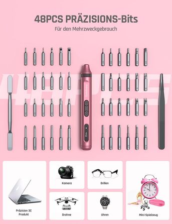 Електричний набір викруток преміум-класу 52 в 1 з 48 магнітними бітами, акумуляторний, для ремонту телефонів, камер, ноутбуків, годинників (Twilight Pink)
