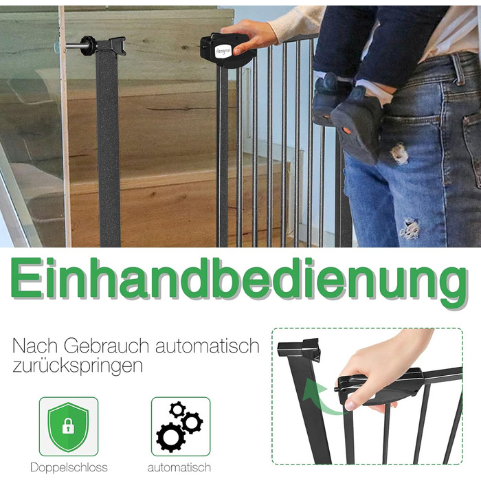 Захист для сходів HENGMEI: сітка для дитячої безпеки на двері, без свердління, 75-85 см, автоматичне закриття, металева сітка, чорний колір