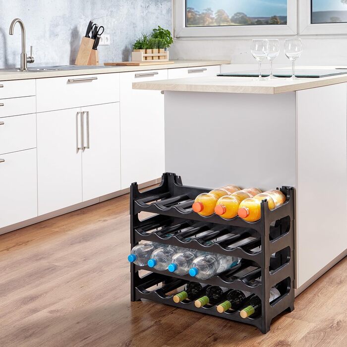 Bottle Rack - Modular, stackable design for 36 bottles, wine rack anthracite (4 modules for 24 bottles)