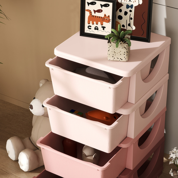 HOMCOM Chest of Drawers for Kids' Room, 4-Tier Toy Organizer, Toy Storage, Pink