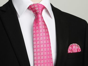 HISDERN Комплект краватки та нагрудного хустинки в клітинку для чоловіків (Фуксія Рожевий)